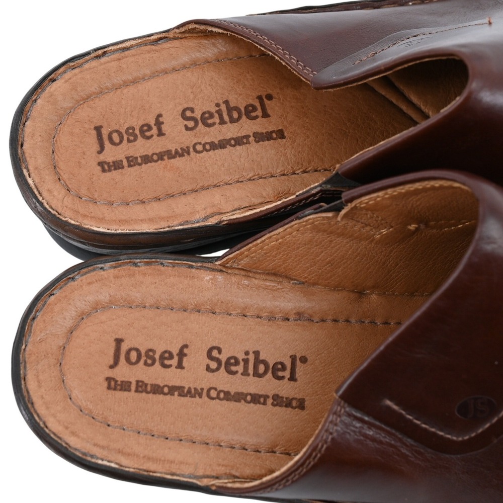 Retail $145 Josef Seibel  Catalonia Brown Leather Wedge Clog Mules Slip On Shoes - Picture 10 of 12